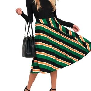 NWOT‎ DO+BE Green Striped Pleated Midi Skirt, Size large